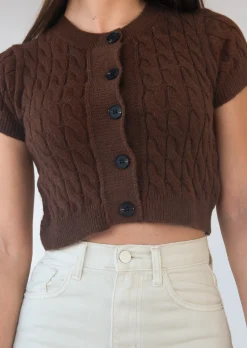 Pulls L Cardigans^Outfitbook Cardigan en maille torsadée à manches courtes - marron brown