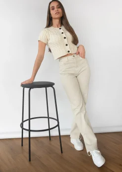 Pulls L Cardigans | Hauts^Outfitbook Cardigan en maille torsadée à manches courtes - beige