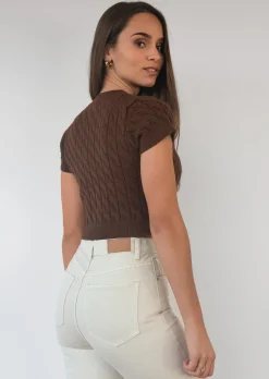 Pulls L Cardigans^Outfitbook Cardigan en maille torsadée à manches courtes - marron brown
