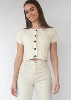 Pulls L Cardigans | Hauts^Outfitbook Cardigan en maille torsadée à manches courtes - beige