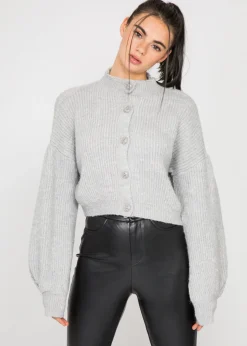 Pulls L Cardigans^Outfitbook Cardigan en maille boutonné à col montant GRIS
