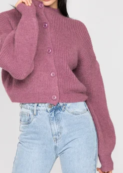 Pulls L Cardigans^Outfitbook Cardigan en maille boutonné à col montant PRUNE