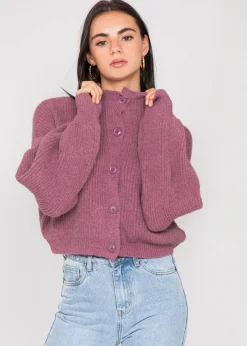 Pulls L Cardigans^Outfitbook Cardigan en maille boutonné à col montant PRUNE