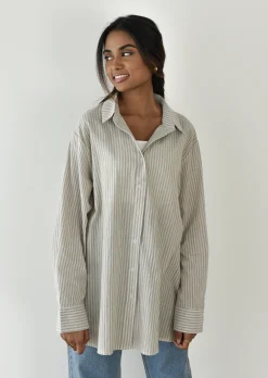 Chemises L Blouses | Hauts^Outfitbook Chemise coton oversize à rayures BEIGE