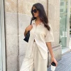 Chemises L Blouses | Hauts^Outfitbook Chemise en lin à manches courtes BEIGE