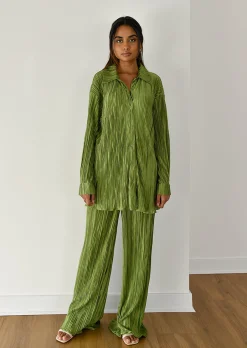 Chemises L Blouses | Hauts^Outfitbook Chemise en satin plissée VERT