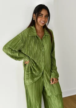 Chemises L Blouses | Hauts^Outfitbook Chemise en satin plissée VERT