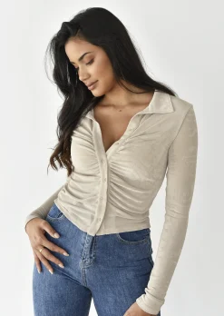 Chemises L Blouses | Hauts^Outfitbook Chemise fluide froncée BEIGE
