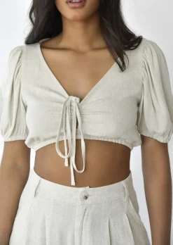 Hauts^Outfitbook Crop top en lin BEIGE