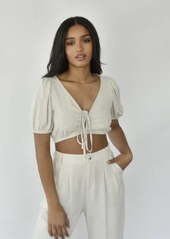 Hauts^Outfitbook Crop top en lin BEIGE