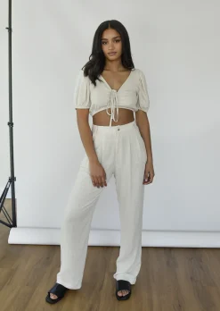 Hauts^Outfitbook Crop top en lin BEIGE
