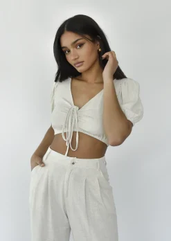 Hauts^Outfitbook Crop top en lin BEIGE