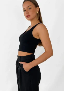 Hauts^Outfitbook Débardeur côtelé à encolure cranté NOIR