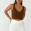 Hauts^Outfitbook Débardeur côtelé à encolure cranté MARRON
