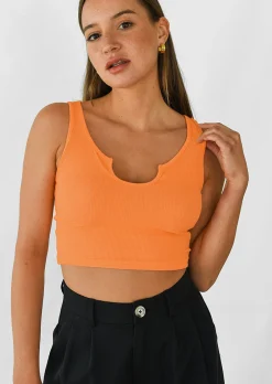 Hauts^Outfitbook Débardeur côtelé à encolure cranté ORANGE