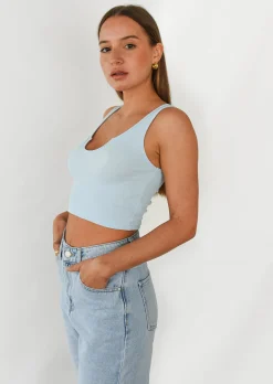 Hauts^Outfitbook Débardeur côtelé à encolure cranté BLEU
