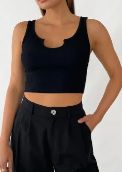 Hauts^Outfitbook Débardeur côtelé à encolure cranté NOIR