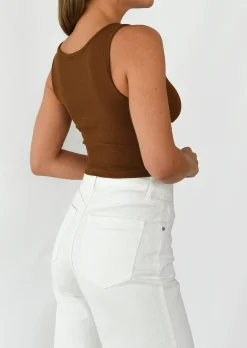 Hauts^Outfitbook Débardeur côtelé à encolure cranté MARRON