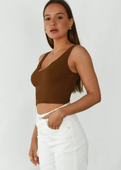 Hauts^Outfitbook Débardeur côtelé à encolure cranté MARRON