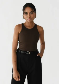Hauts^Outfitbook Débardeur côtelé en coton MARRON