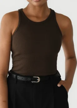 Hauts^Outfitbook Débardeur côtelé en coton MARRON