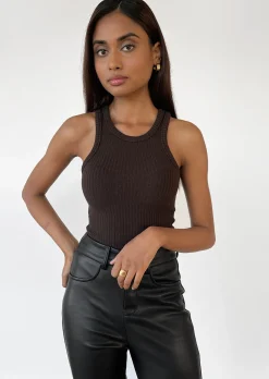 Hauts^Outfitbook Débardeur en maille côtelée MARRON