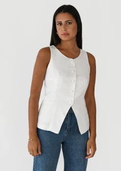 Pulls L Cardigans | Hauts^Outfitbook Gilet costume en lin BLANC
