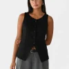 Pulls L Cardigans | Hauts^Outfitbook Gilet costume en lin NOIR
