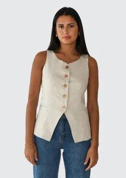 Pulls L Cardigans | Hauts^Outfitbook Gilet costume en lin BEIGE