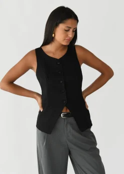 Pulls L Cardigans | Hauts^Outfitbook Gilet costume en lin NOIR
