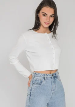 Pulls L Cardigans^Outfitbook Gilet court boutonné BLANC