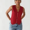 Pulls L Cardigans | Hauts^Outfitbook Gilet en lin sans manches ROUGE