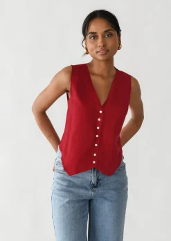 Pulls L Cardigans | Hauts^Outfitbook Gilet en lin sans manches ROUGE