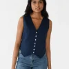 Pulls L Cardigans | Hauts^Outfitbook Gilet en lin sans manches BLEU