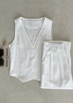 Pulls L Cardigans | Hauts^Outfitbook Gilet en lin sans manches BLANC