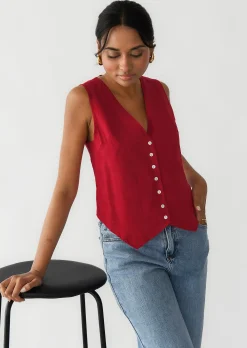 Pulls L Cardigans | Hauts^Outfitbook Gilet en lin sans manches ROUGE