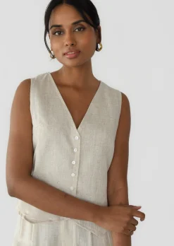 Pulls L Cardigans | Hauts^Outfitbook Gilet en lin sans manches BEIGE