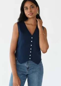 Pulls L Cardigans | Hauts^Outfitbook Gilet en lin sans manches BLEU