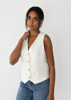 Pulls L Cardigans | Hauts^Outfitbook Gilet en lin sans manches BLANC