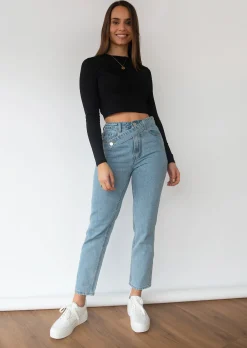 Jeans^Outfitbook Jean bleu avec ceinture asymétrique