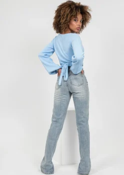 Jeans^Outfitbook Jean clair coupe droite fendu sur les côtés BLEU