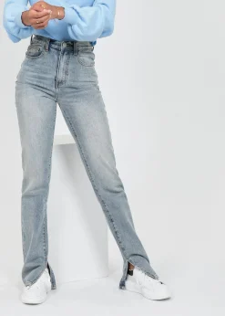 Jeans^Outfitbook Jean clair coupe droite fendu sur les côtés BLEU