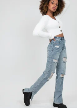 Jeans^Outfitbook Jean bleu déchiré fendu