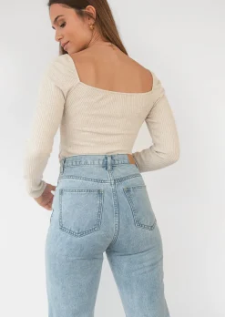 Jeans^Outfitbook Jean droit à ourlets brut bleu clair