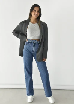 Jeans^Outfitbook Jean droit avec bouton asymétrique