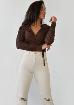 Jeans^Outfitbook Jean droit déchiré aux genoux BEIGE