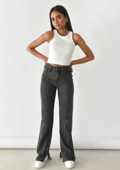 Jeans^Outfitbook Jean droit fendu GRIS