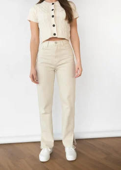 Jeans^Outfitbook Jean droit taille haute fendu sur les côtés BEIGE