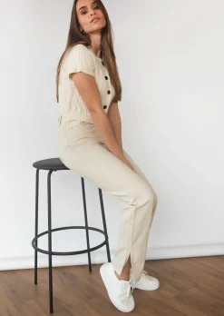 Jeans^Outfitbook Jean droit taille haute fendu sur les côtés BEIGE