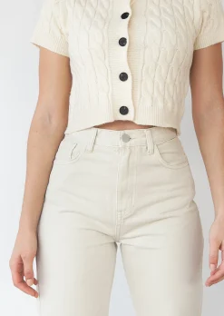 Jeans^Outfitbook Jean droit taille haute fendu sur les côtés BEIGE